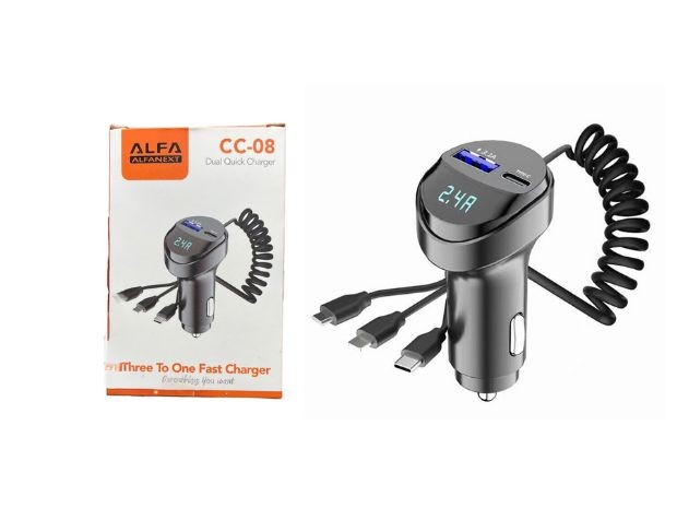 &u+ CARGADOR AUTO + 2 USB  TIPO C + 3 CABLE CC-8 (7398)